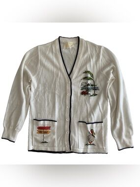 Andreno Argenti Cream Golf Embroidered Cardigan Vintage Small